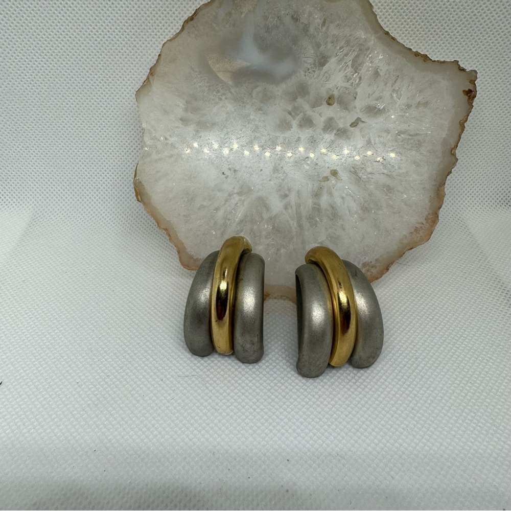 Silver and Gold Tone Earrings Clip On Chunky Statement